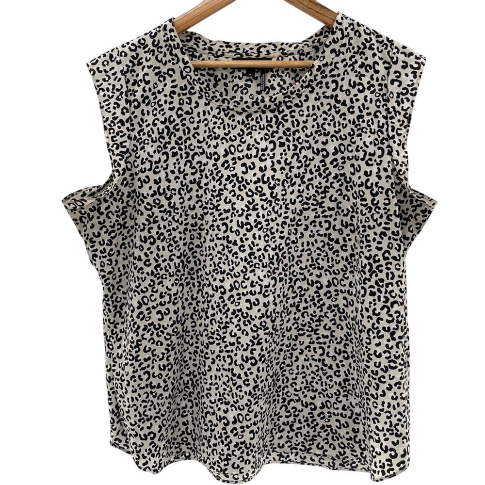DKNY Leopard Animal Print Flutter Sleeveless  Lightweight Top Blouse Size XL